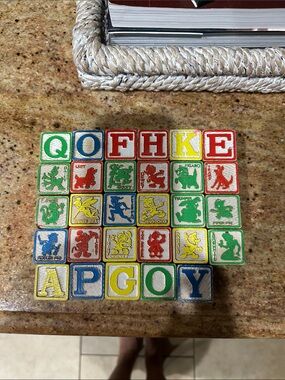 Vintage Wooden Alphabet Blocks Set - Multicolor
